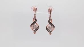 Mocha Collection 1/2 ct. tw. Round Mocha & White Diamond Cluster Twist Fashion Dangle Earrings in 10K Pink close-up detail