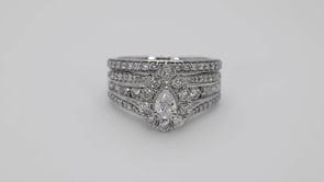Natural 1-1/2 ct. tw. Pear Diamond Halo Multi Row Wedding Set in 10K White Gold front view