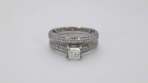 Timeless Collection 1-1/4 ct. tw. Princess Cut Wedding Set with Pave Bands in 14K White Gold angled view
