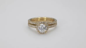 Noventa 1-1/2 ct. tw. Round Brilliant Diamond Halo Wedding Set in 14K Yellow Gold close-up detail