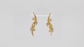 Black Hills Gold Green & Pink Leaf Ear Crawlers - G 3796 front view
