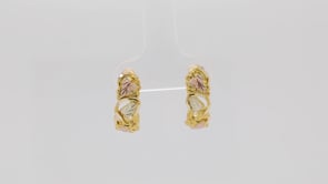 Black Hills Gold Diamond Cut Green & Pink Leaf J Hoop Earrings in 10K Yellow Gold front view