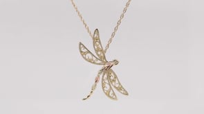 Black Hills Gold Large Milgrain Dragonfly Pendant in 10K Yellow Gold front view