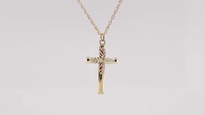 Black Hills Gold Green & Pink Leaf Cross Pendant in 10K Yellow Gold close-up detail