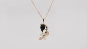 Black Hills Gold Pear Onyx Hanging Vine Pendant in 10K Yellow Gold front view
