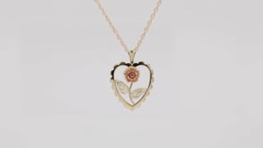 Black Hills Gold Rose in Scalloped Heart Pendant in 10K Yellow Gold close-up detail
