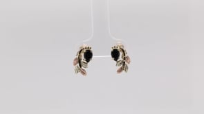 Black Hills Gold Pear Onyx Hanging Vine Earrings in 10K Yellow Gold front view