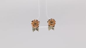 Black Hills Gold Rose & Leaf Earrings in 12K Pink Gold close-up detail