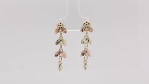 Black Hills Gold Pink & Green Leaf Tiered Dangle Earrings in 10K Yellow Gold front view