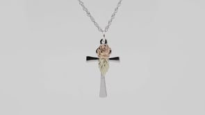 Black Hills Gold Rose & Leaf Cross Pendant in Sterling Silver front view