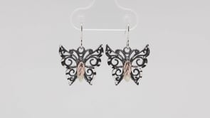 Black Hills Gold Oxidized Butterfly Dangle Earrings in Sterling Silver front view