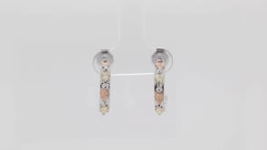 Black Hills Gold Pink & Green Leaf J Hoop Earrings in Sterling Silver front view