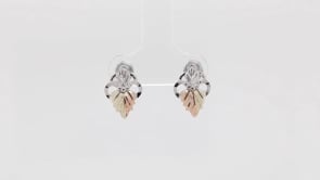 Black Hills Gold & Silver Pink & Green Leaf Fleur De Li-style Earrings front view