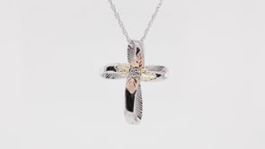 Black Hills Gold Leaf Looped Cross Pendant in Sterling Silver front view