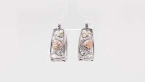 Black Hills Gold Pink & Green Leaf Open Hoop Earrings in Sterling Silver front view