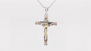 Black Hills Gold Crucifix Pendant in Sterling Silver & 10K Yellow Gold front view
