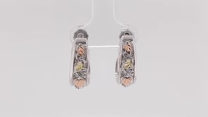 Black Hills Gold Leaf Wide J Hoop Earrings in Sterling Silver front view