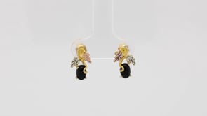 Black Hills Gold Oval Onyx Vine & Leaf Drop Earrings in 10K Yellow Gold front view