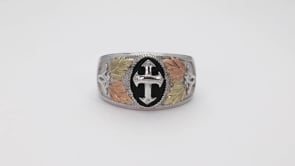 Black Hills Gold Men's Antiqued Cross Ring in Sterling Silver close-up detail