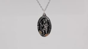 Black Hills Gold Antiqued Oval Saint Christopher Medal Pendant in Sterling Silver front view