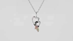 Black Hills Gold Diamond Cut Double Heart & Hanging Leaf Pendant in Sterling Silver front view
