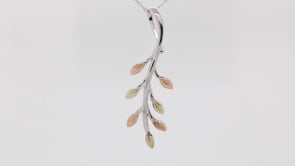 Black Hills Gold Pink & Green Leaf Hanging Branch Pendant in Sterling Silver front view