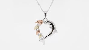 Black Hills Gold Dolphin & Leaf Heart Pendant in Sterling Silver front view