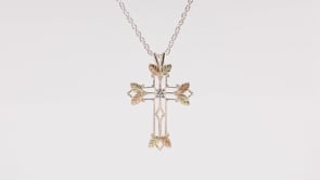 Black Hills Gold Round Cubic Zirconia Open Cross Pendant in Sterling Silver close-up detail