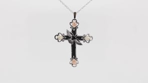 Black Hills Gold Antiqued Dove Cross Pendant in Sterling Silver close-up detail