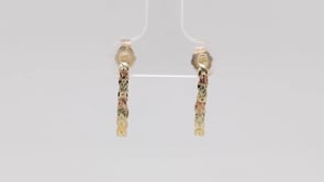Black Hills Gold Pink & Green Leaf Twist J Hoop Earrings in 10K Yellow Gold side profile