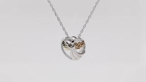 Black Hills Gold Pink & Green Leaf Winged Angel Heart Pendant in Sterling Silver close-up detail