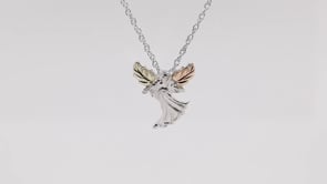 Black Hills Gold Pink & Green Leaf Winged Angel Pendant in Sterling Silver front view