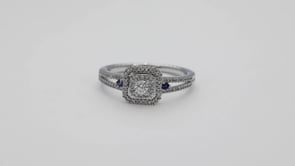 I Promise 1/4 ct. tw. Diamond Halo Promise Ring with Genuine Round Sapphire Accents in 10K White Gold close-up detail