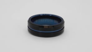 Triton Men's 8mm Tungsten Wedding Band with Blue PVD Stripe close-up detail