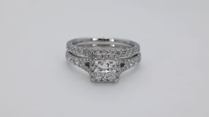 Adamante 1-3/4 ct. tw. Lab-Grown Princess Cut Diamond Halo Split Shank Wedding Set in 14K White Gold side profile