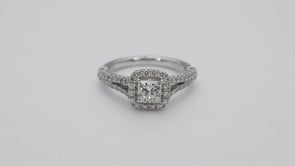 Brilliantly Yours 1-3/8 ct. tw. Princess Cut Diamond Halo Engagement Ring with Split-Shank Band in 14K White close-up detail