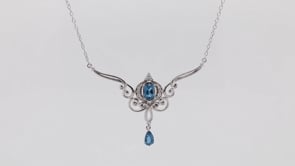 Enchanted Disney Cinderella London Blue Topaz & 1/15 ct. tw. Diamond Carriage Necklace in Sterling Silver front view