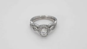 Natural 1 ct. tw. Oval Diamond Halo Twist Wedding Set in 14K White Gold clasp detail