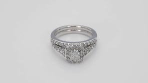 Natural 1-1/4 ct. tw. Cushion Halo Wedding Set in 14K White Gold angled view