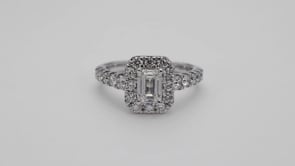 Adamante 2 ct. tw. Lab-Grown Emerald Cut Diamond Halo Engagement Ring in 14K White Gold close-up detail