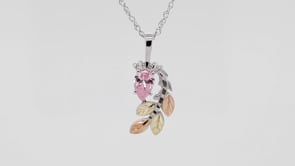 Black Hills Gold Pear Pink Cubic Zirconia Hanging Vine Pendant in Sterling Silver front view
