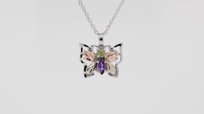 Black Hills Gold Marquise Amethyst & Round Peridot Butterfly Pendant in Sterling Silver front view