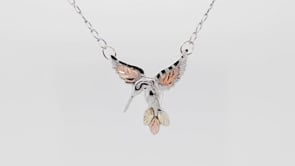 Black Hills Gold Diamond Cut Hummingbird Necklace in Sterling Silver front view