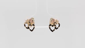Black Hills Gold Diamond Cut Double Heart & Two-Tone Leaf Earrings in 10K Yellow Gold front view