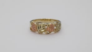 Black Hills Gold Pink & Green Four Leaf Ring in 10K Yellow Gold close-up detail
