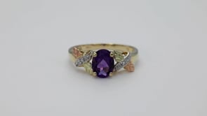 Black Hills Gold Oval Amethyst & Diamond Accent Ring in 10K Yellow Gold side profile