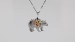 Black Hills Gold Bear & Leaf Pendant in Sterling Silver front view