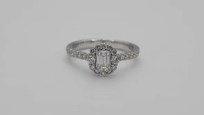 Amaura 1 ct. tw. Emerald Cut Diamond Halo Engagement Ring in 14K White Gold close-up detail