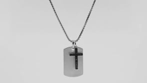 1/5 ct. tw. White & Treated Black Diamond Dog Tag with Cross Pendant in Sterling Silver front view