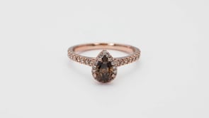 Mocha Lux 1/2 ct. Pear Mocha Diamond Engagement Ring with 1/4 ct. White Diamond Halo & Band in 14K Pink Gold close-up detail